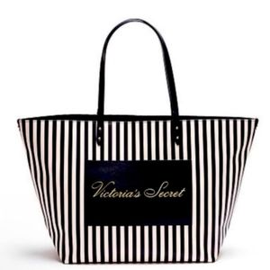 Victorias Secret Black and White Pin Striped Tote Bag